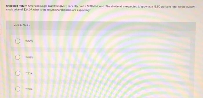  Expected Return American Eagle Outfitters (AEC) recently paid a $.38 dividend.