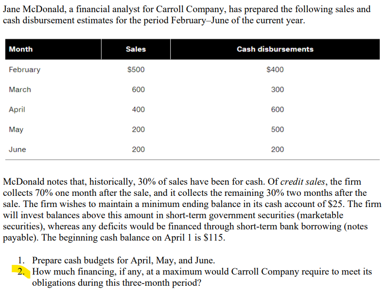  This is for question 2. Jane McDonald, a financial analyst for