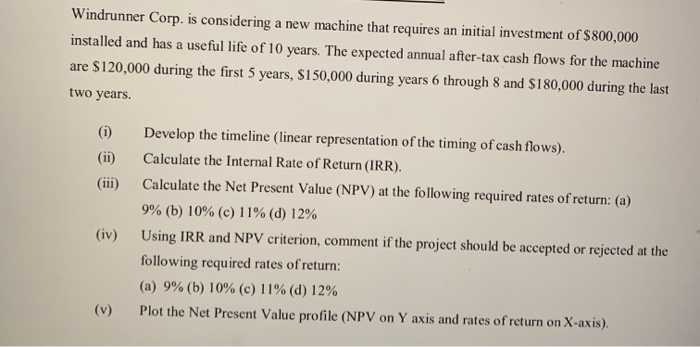 requires an initial investment of $800,000 installed and has a useful life