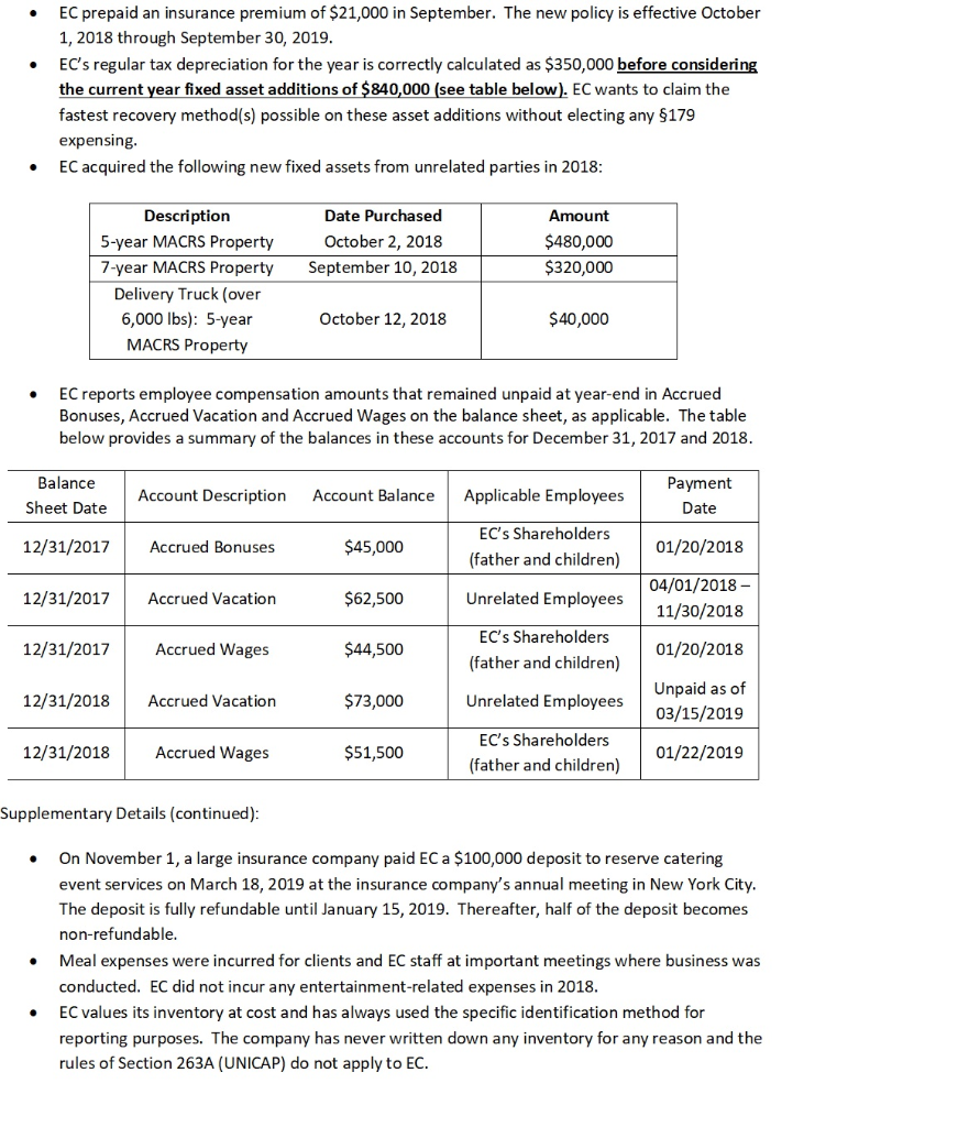 information provided below. If required information is missing, use reasonable assumptions to