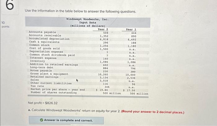  Use the information in the table below to answer the following