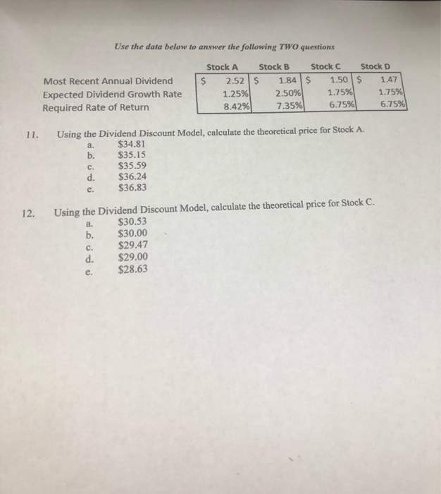  Use the data below to answer the following TWO questions Most