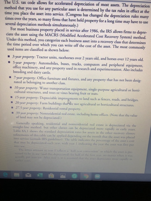 must include the amountof depreciation taxshield.i have attached adtional the MACR info.