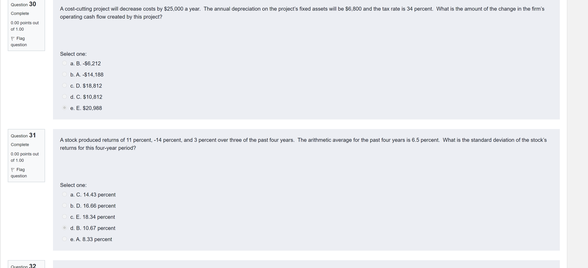 #31 Please Question 30 Complete A cost-cutting project will decrease costs by