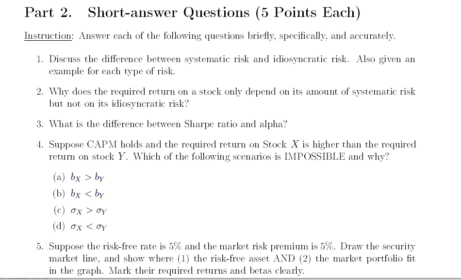 Part 2. Short-answer Questions (5 Points Each) Instruction: Answer each of