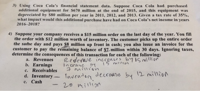 help out with question 3-4 3) Using Coca Cola's financial statement data.