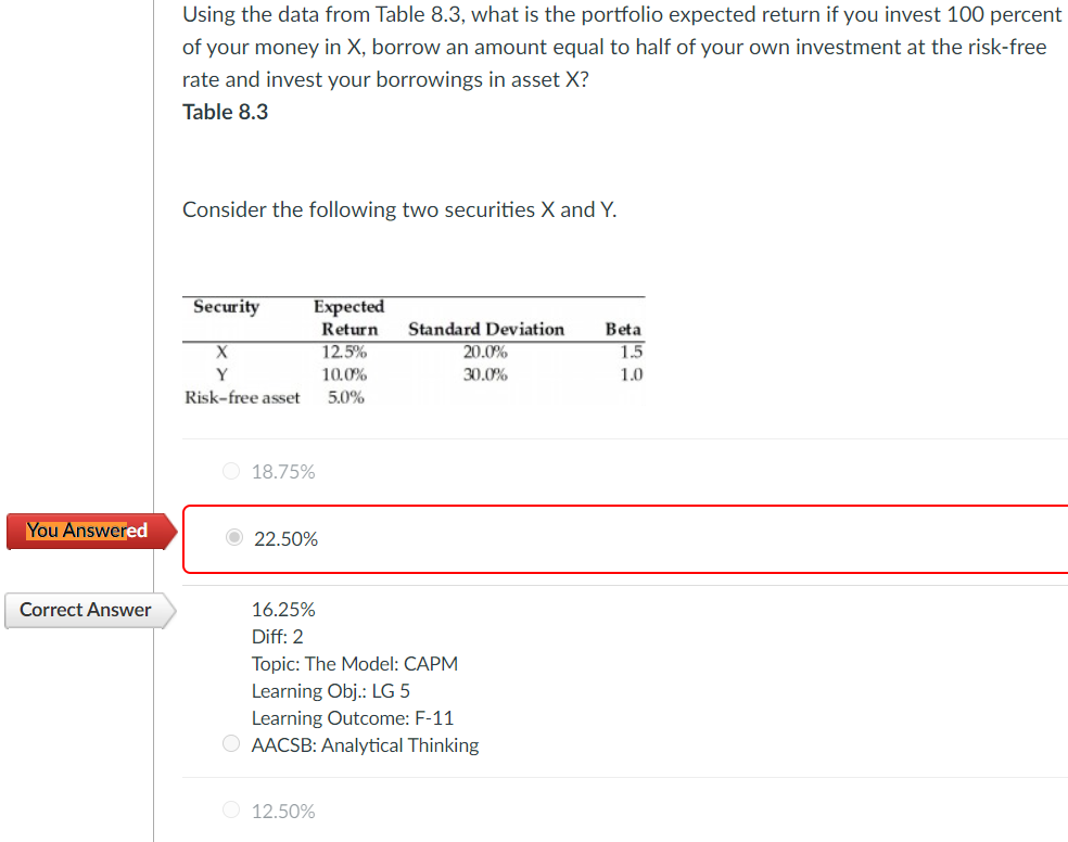 Using the data from Table 8.3, what is the portfolio expected