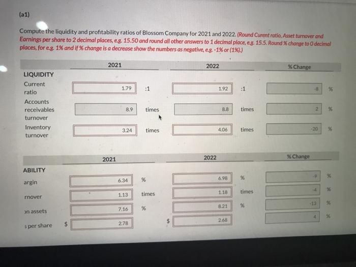 Assets 2022 Cash $72,000 Debt investments (short-term) 52,000 Accounts receivable 110,000 Inventory