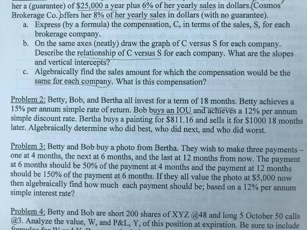  question 2 her a (guarantee) of $25,000 a year plus 6%