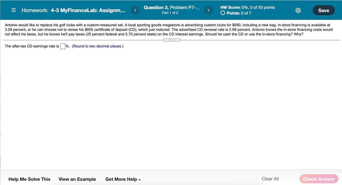  = Homework: 4-3 MyFinanceLab: Assignm... Question 3, Problem P7-... Part 1