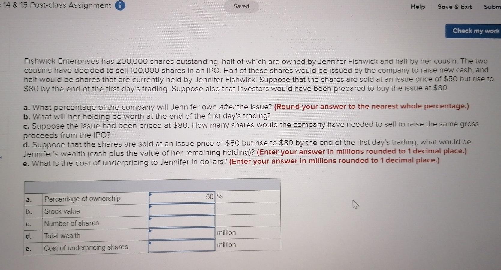 = 14 & 15 Post-class Assignment Saved Help Save & Exit