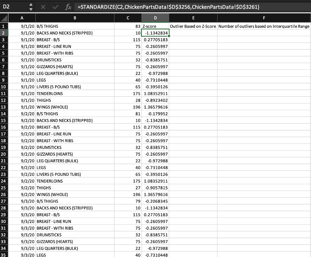 Column E, utilize an If statement to categorize the Z-score in Column