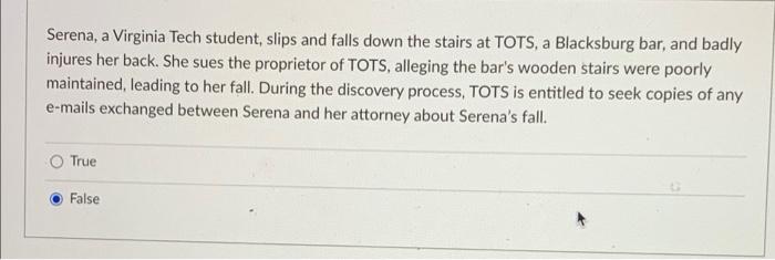  Serena, a Virginia Tech student, slips and falls down the stairs