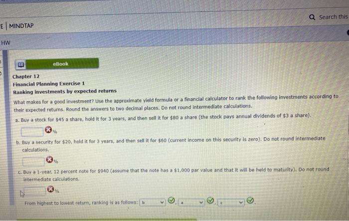  Q Search this E MINDTAP HW 20 eBook Chapter 12 Financial