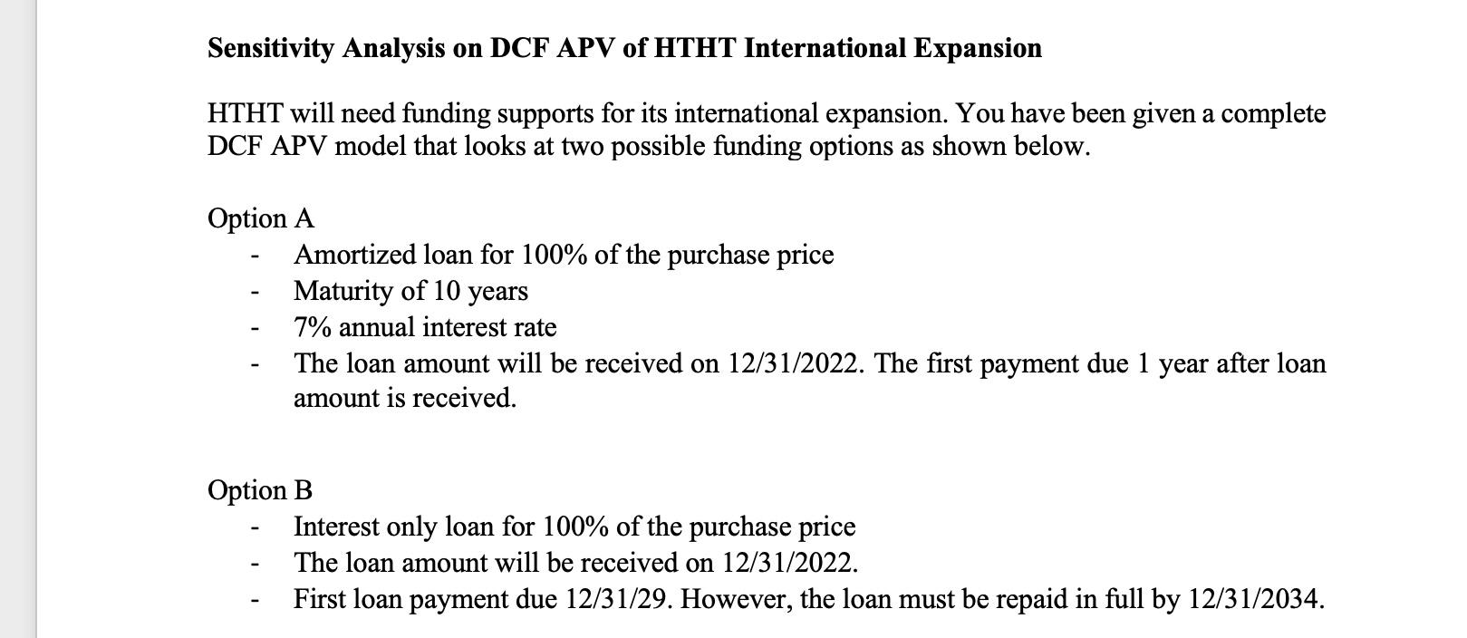  Part A Sensitivity Analysis on DCF APV of HTHT International Expansion