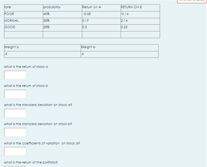  Please solve faster as soon as tate probability Return on A
