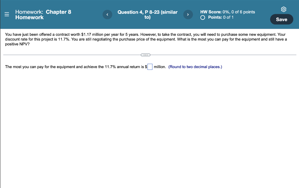 Homework: Chapter 8 Homework Question 4, P 8-23 (similar to) HW