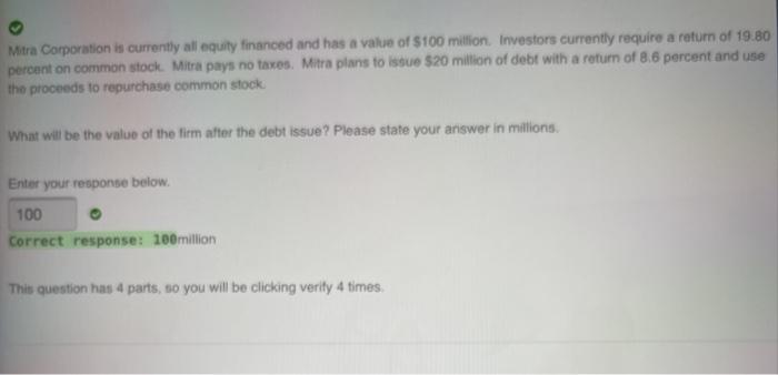 million, what will be the value of the equity after the debt