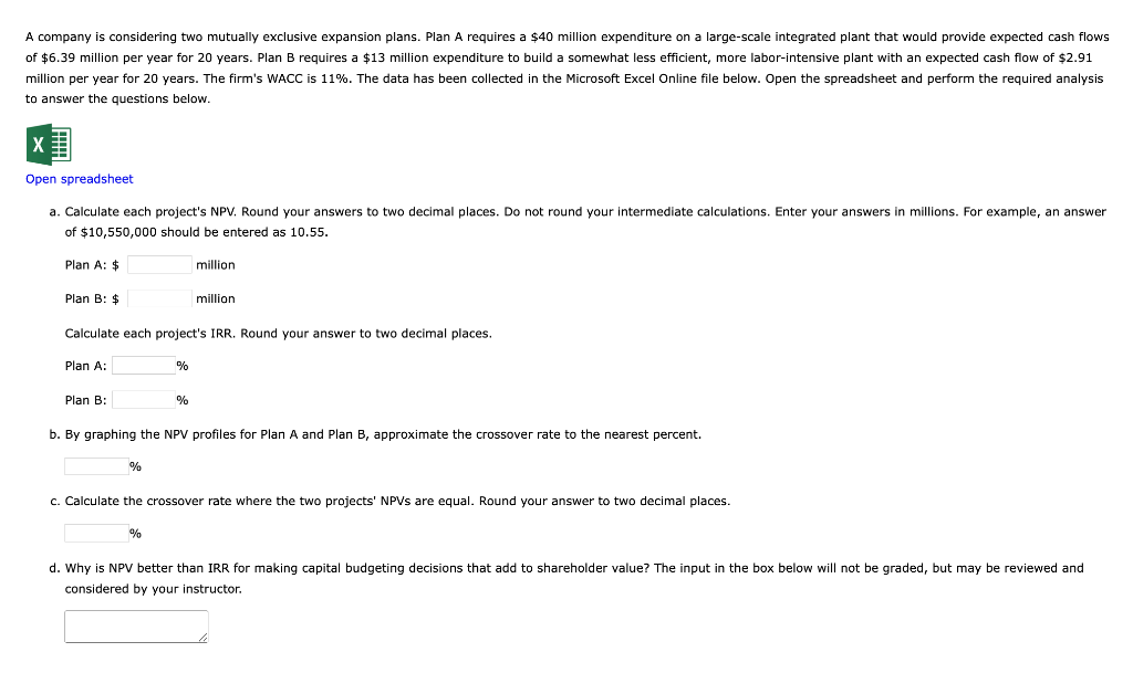 Finance, quick excel question!Please answer all parts. Introduction to corporate finance question.