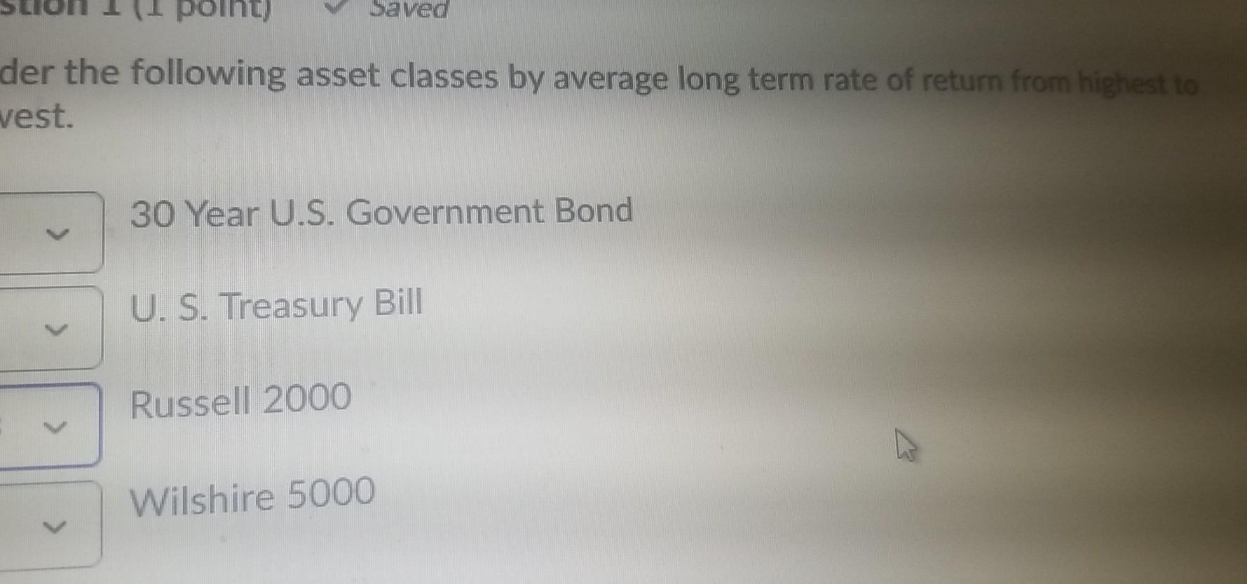 point) der the following asset classes by average long term rate