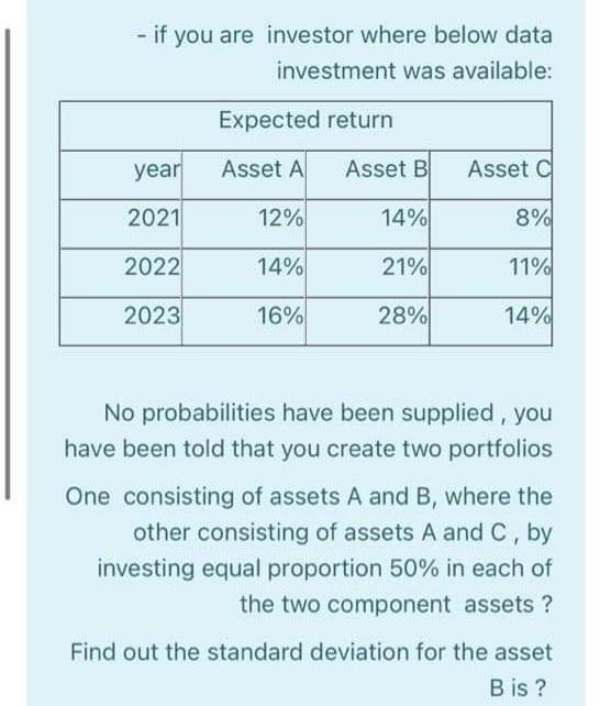  - if you are investor where below data investment was available: