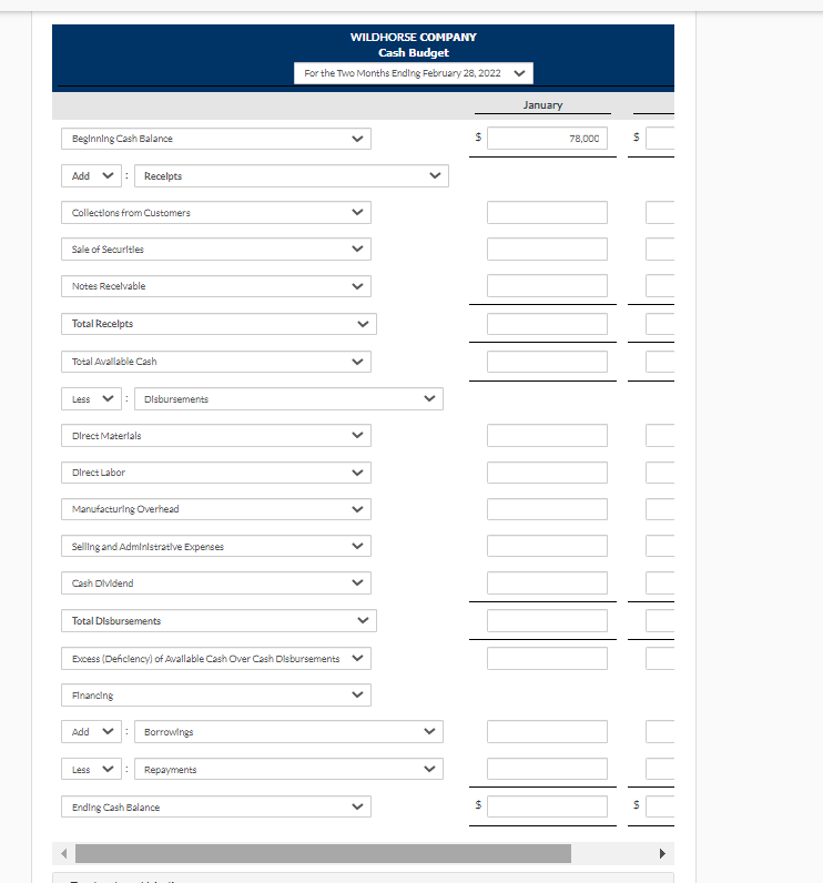2022 are as follows. January February Sales $468,000 $520,000 Direct materials purchases
