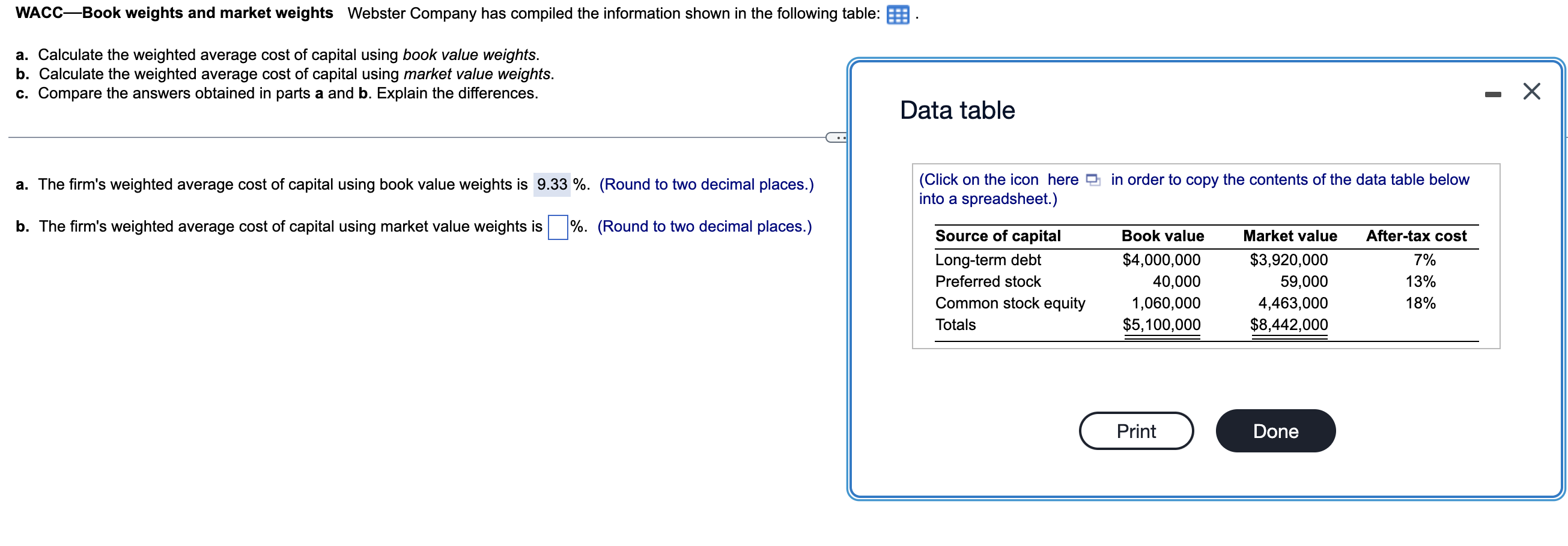 I need help with question b & c. WACC-Book weights and market