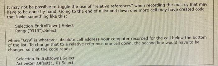 the following problem, you are to create a Macro using the Record
