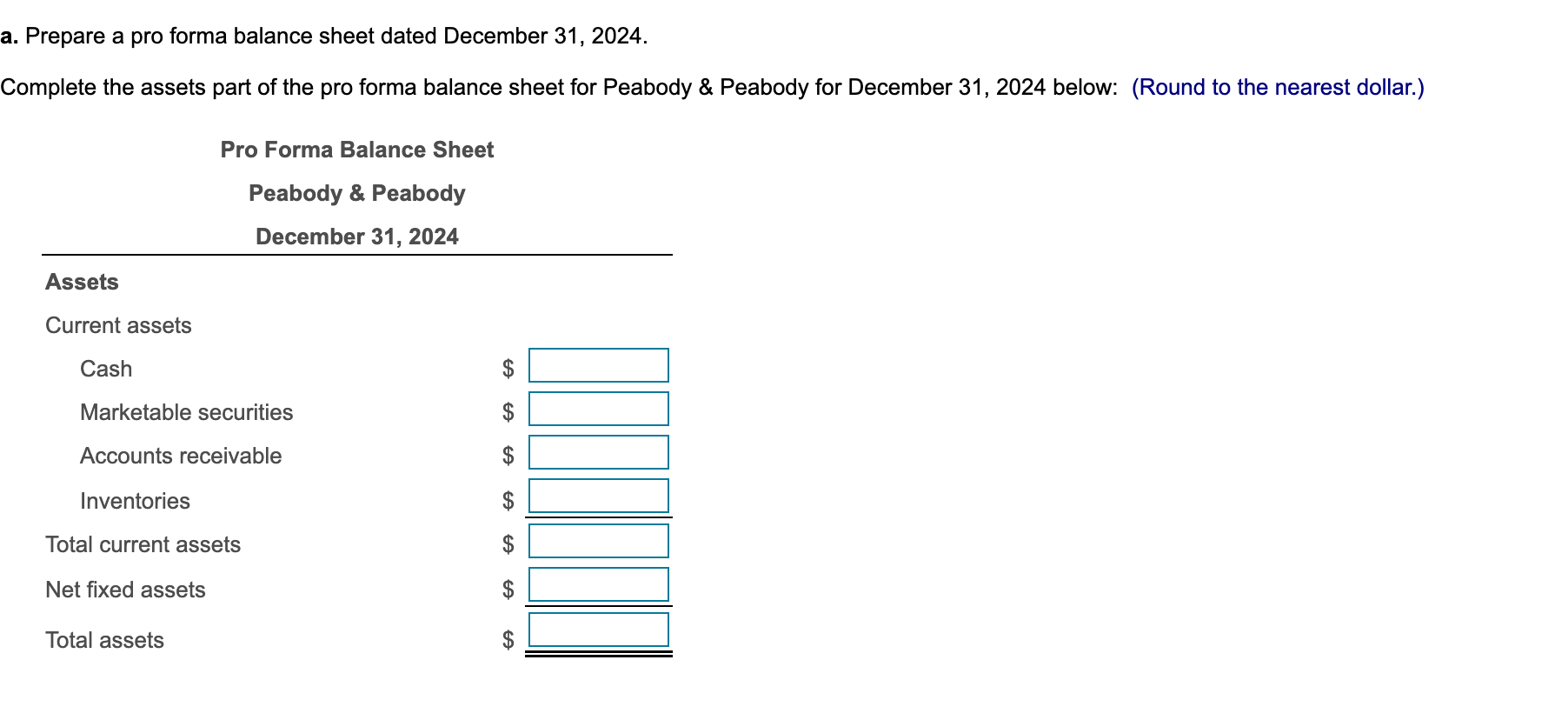 performance and financing needs for 20242 years ahead. Given the following information,