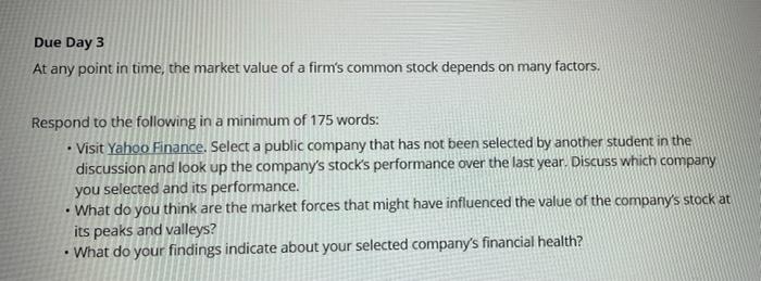  Due Day 3 At any point in time, the market value
