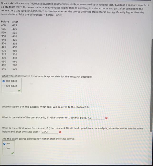  Does a statistics course improve a student's mathematics skills, as measured