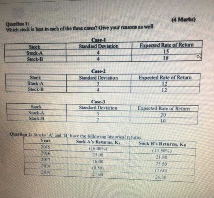  q1 only (4 Marks) Question 1: Which stock is best in