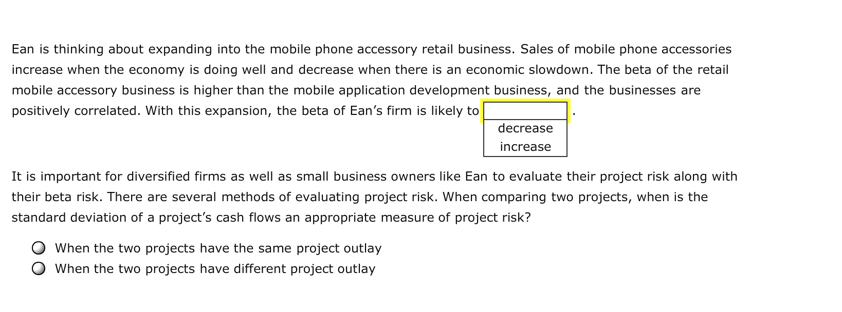 firm to be a portfolio of several projects. The contribution of a