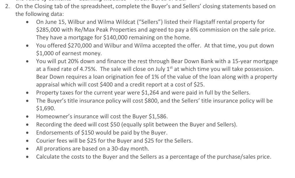 . . . 2. On the Closing tab of the spreadsheet,