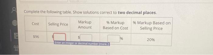  a Complete the following table. Show solutions correct to two decimal