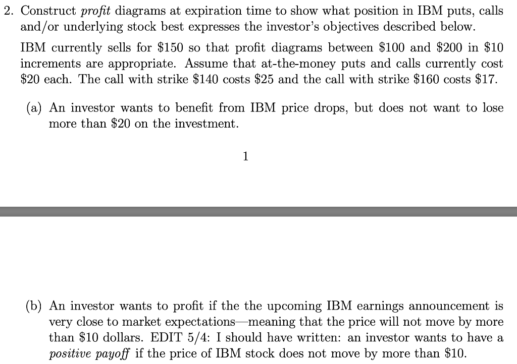 2. Construct profit diagrams at expiration time to show what position