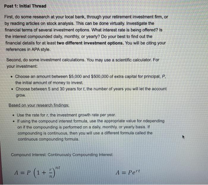  Please type to answer the following: Post 1: Initial Thread First,