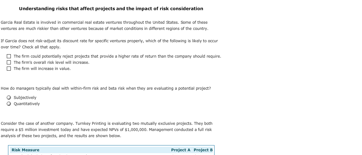  Understanding risks that affect projects and the impact of risk consideration
