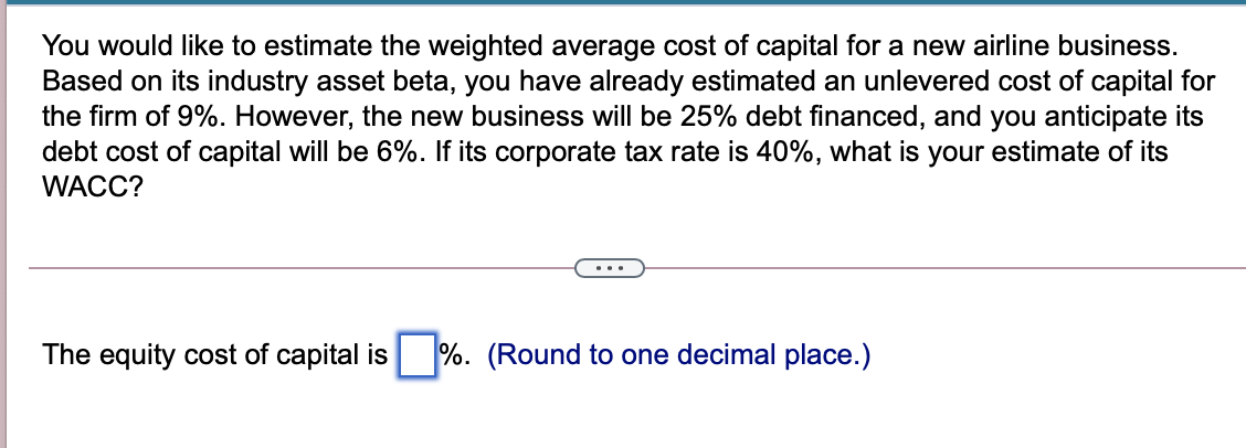 You would like to estimate the weighted average cost of capital