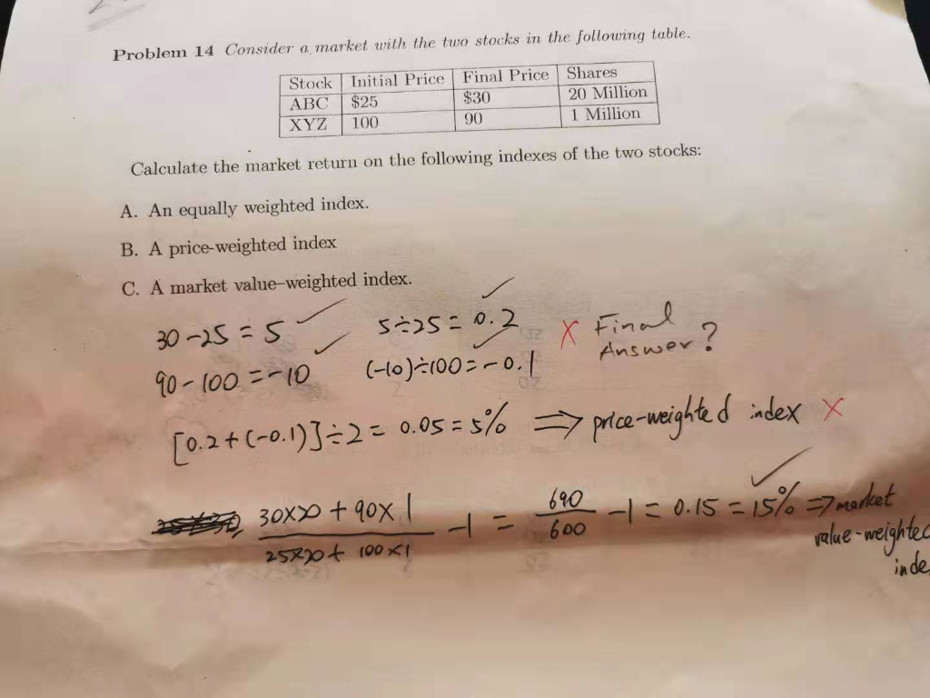  Problem 14 Consider a market with the two stocks in the