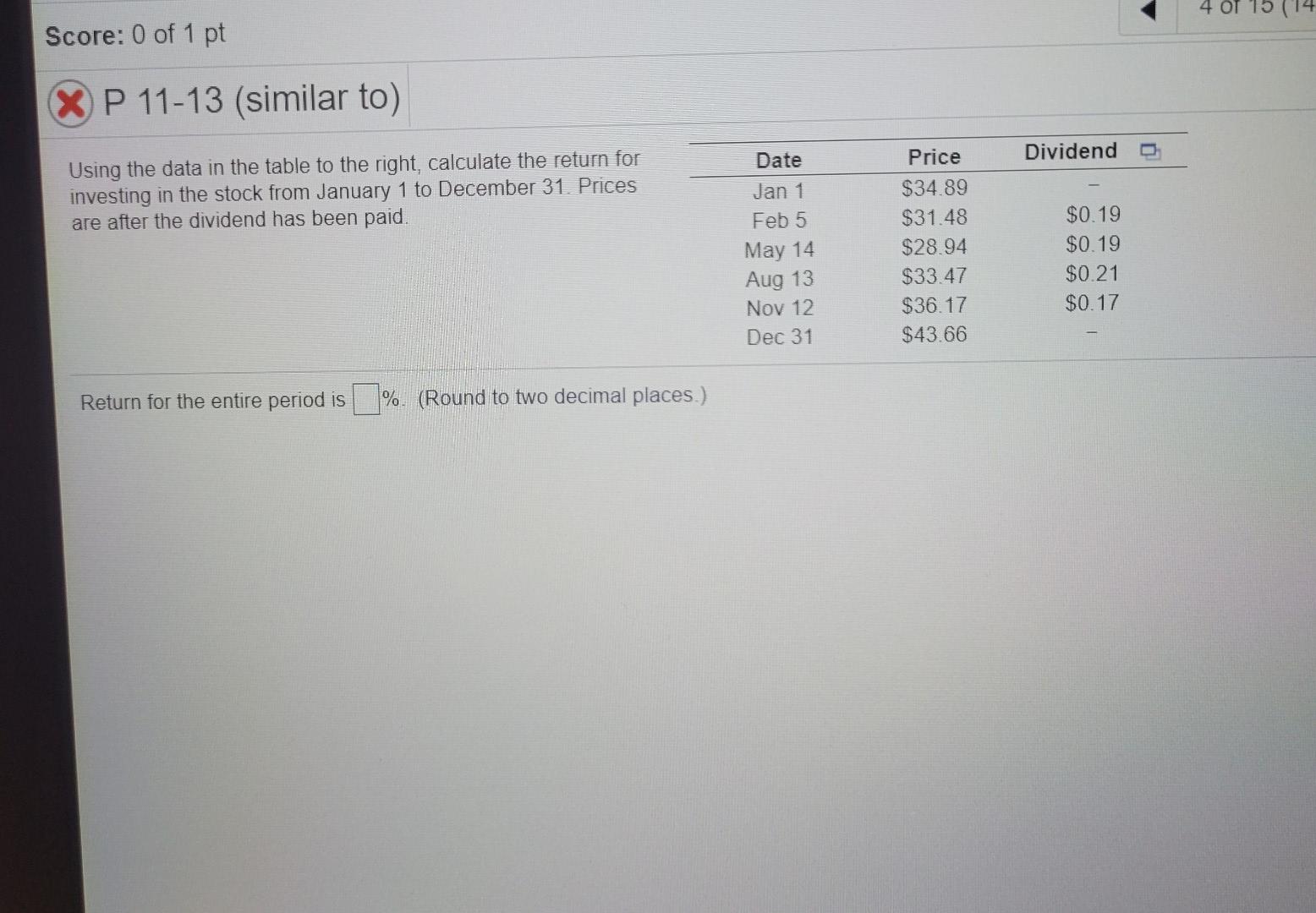  Return for the entire period is ____ % (round to two