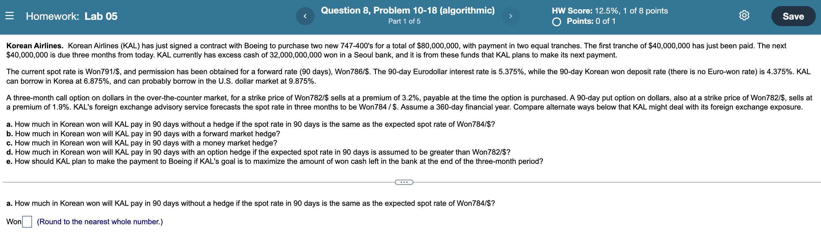  = Homework: Lab 05 Question 8, Problem 10-18 (algorithmic) Part 1