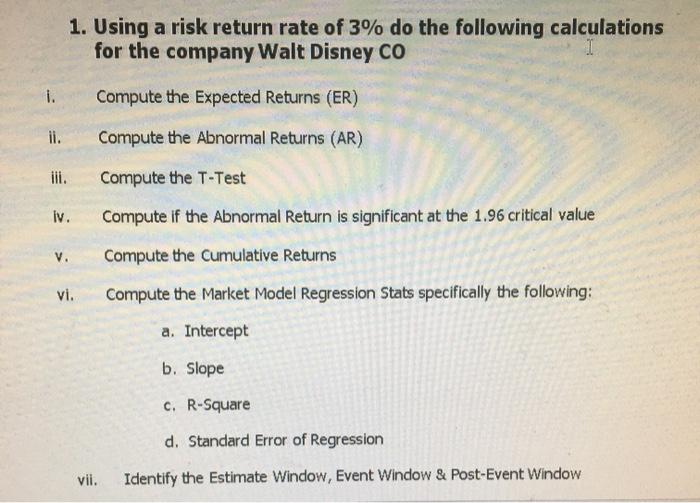  1. Using a risk return rate of 3% do the following