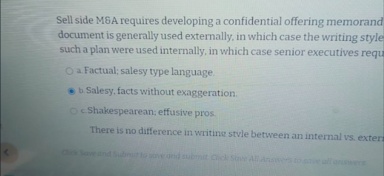 Sell side M\&A requires developing a confidential offering memorand document is