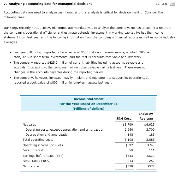  7. Analyzing accounting data for managerial decisions Aa Aa Accounting data