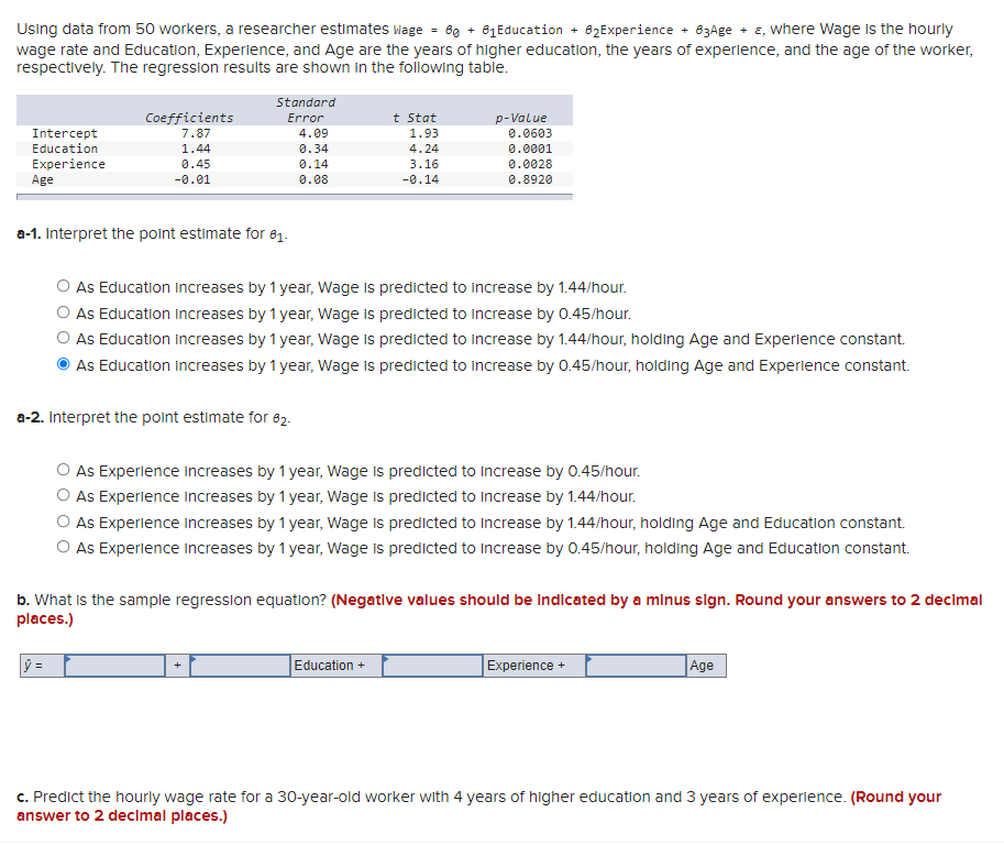  Using data from 50 workers, a researcher estimates Wage - B9
