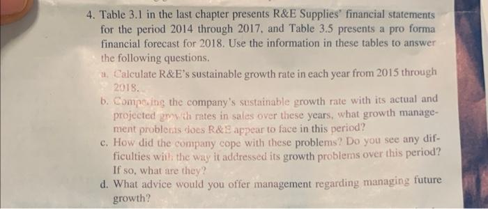 chapter 4 # 4 4. Table 3.1 in the last chapter presents