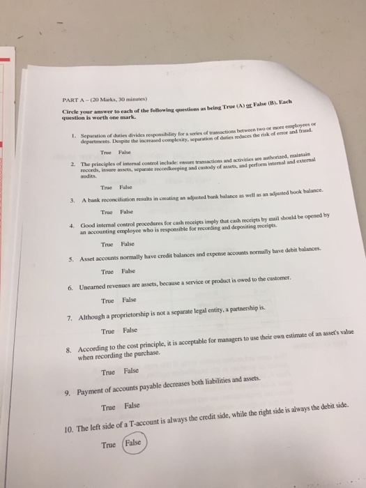  Please answer PART A-(20 Marks, 30 minutes) your answer to each