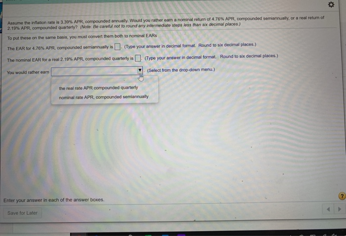 how to solve this??? Assume the inflation rate is 3.39% APR, compounded