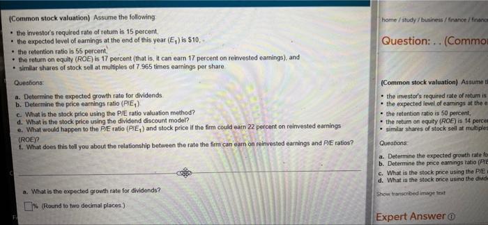  home / study /business/finance / finance Question: .. (Commo (Common stock